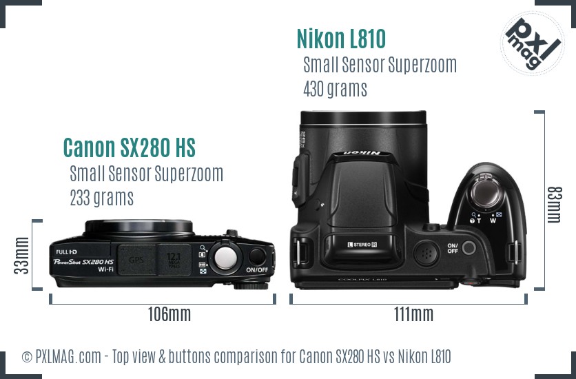 Canon SX280 HS vs Nikon L810 top view buttons comparison