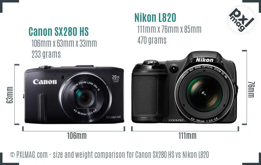 Canon SX280 HS vs Nikon L820 size comparison