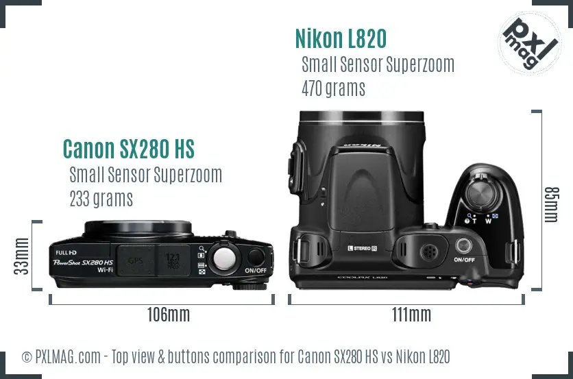 Canon SX280 HS vs Nikon L820 top view buttons comparison