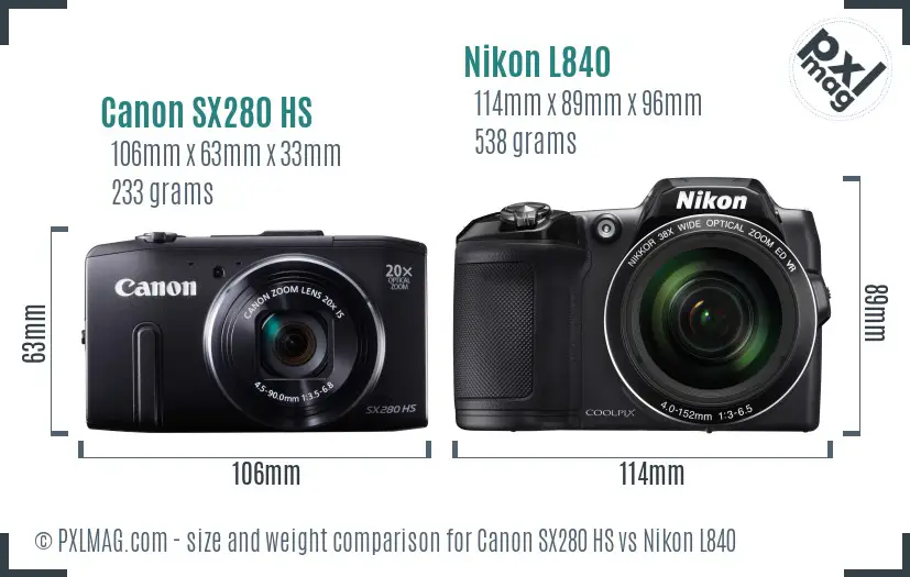Canon SX280 HS vs Nikon L840 size comparison