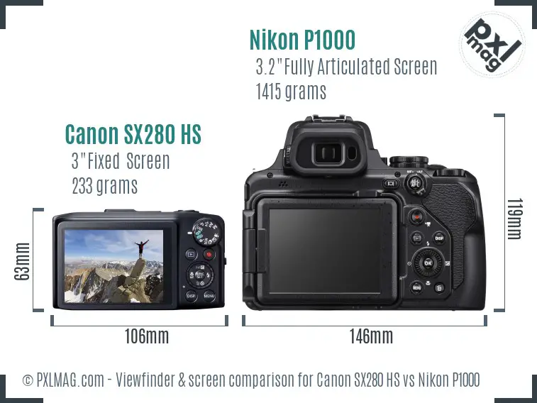 Canon SX280 HS vs Nikon P1000 Screen and Viewfinder comparison Canon SX280 HS vs Nikon P1000 Screen and Viewfinder comparison