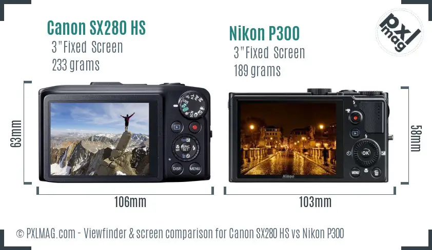 Canon SX280 HS vs Nikon P300 Screen and Viewfinder comparison