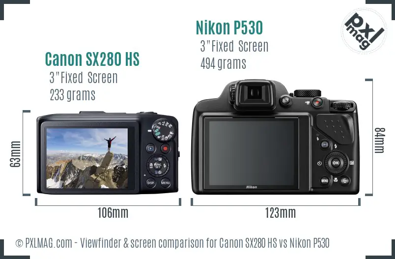 Canon SX280 HS vs Nikon P530 Screen and Viewfinder comparison