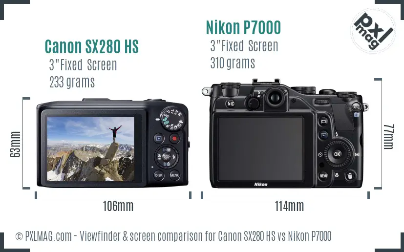 Canon SX280 HS vs Nikon P7000 Screen and Viewfinder comparison