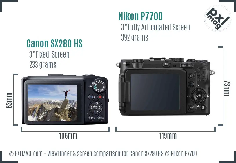 Canon SX280 HS vs Nikon P7700 Screen and Viewfinder comparison