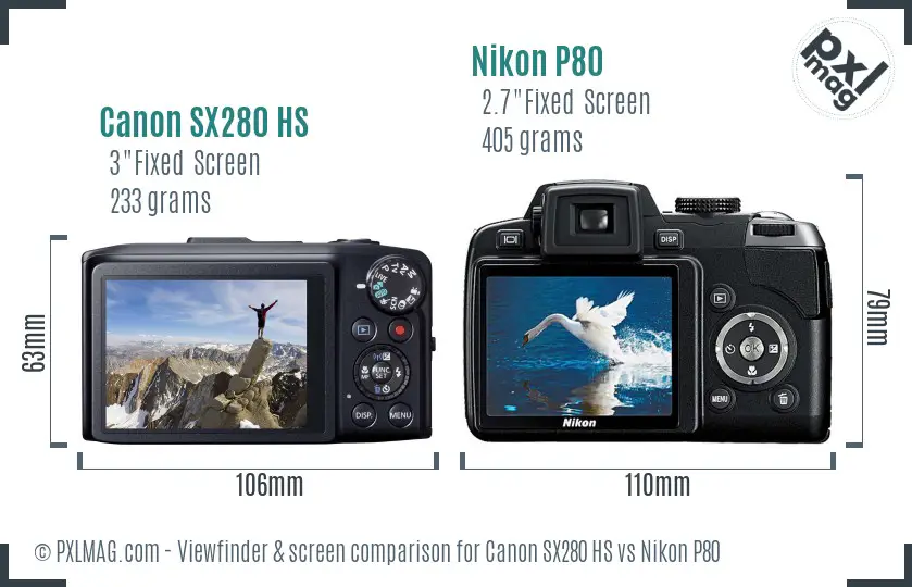 Canon SX280 HS vs Nikon P80 Screen and Viewfinder comparison Canon SX280 HS vs Nikon P80 Screen and Viewfinder comparison