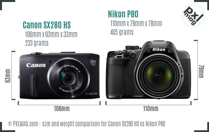 Canon SX280 HS vs Nikon P80 size comparison Canon SX280 HS vs Nikon P80 size comparison