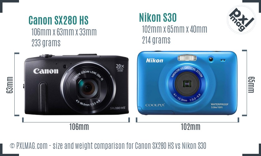 Canon SX280 HS vs Nikon S30 size comparison Canon SX280 HS vs Nikon S30 size comparison