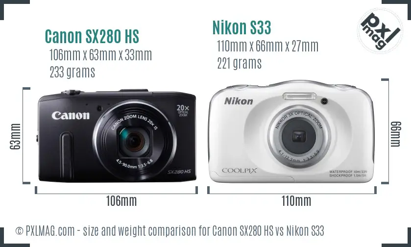 Canon SX280 HS vs Nikon S33 size comparison