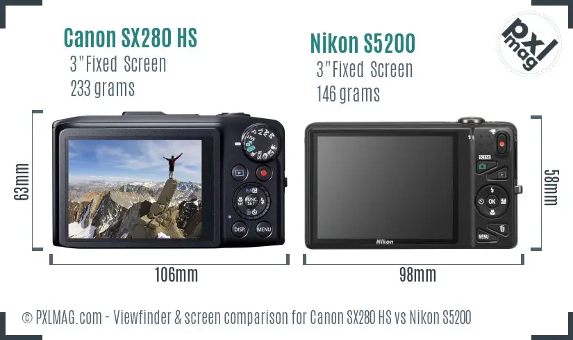 Canon SX280 HS vs Nikon S5200 Screen and Viewfinder comparison