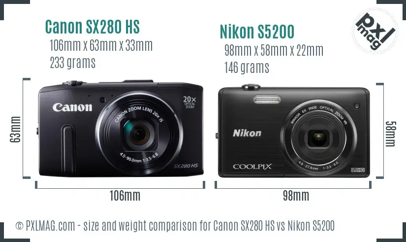 Canon SX280 HS vs Nikon S5200 size comparison Canon SX280 HS vs Nikon S5200 size comparison