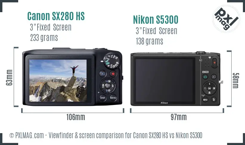 Canon SX280 HS vs Nikon S5300 Screen and Viewfinder comparison Canon SX280 HS vs Nikon S5300 Screen and Viewfinder comparison