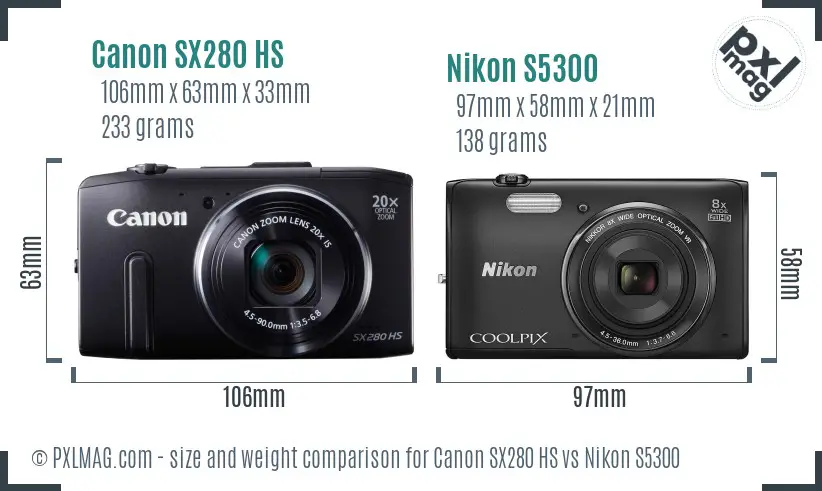 Canon SX280 HS vs Nikon S5300 size comparison Canon SX280 HS vs Nikon S5300 size comparison