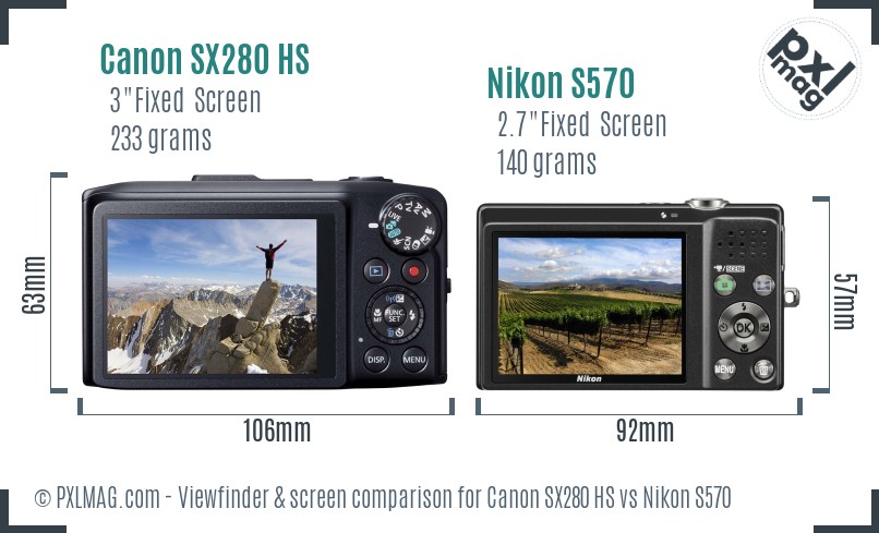 Canon SX280 HS vs Nikon S570 Screen and Viewfinder comparison