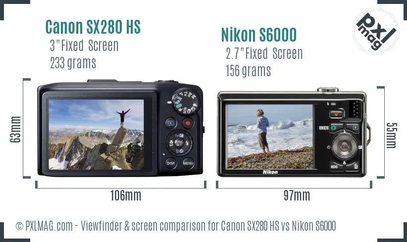Canon SX280 HS vs Nikon S6000 Screen and Viewfinder comparison