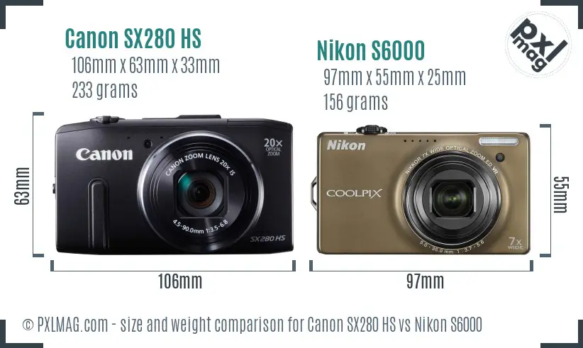 Canon SX280 HS vs Nikon S6000 size comparison