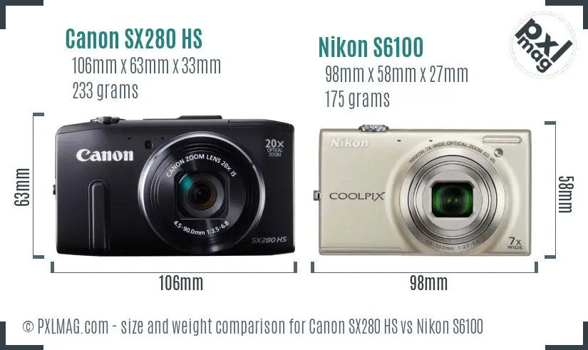 Canon SX280 HS vs Nikon S6100 size comparison Canon SX280 HS vs Nikon S6100 size comparison