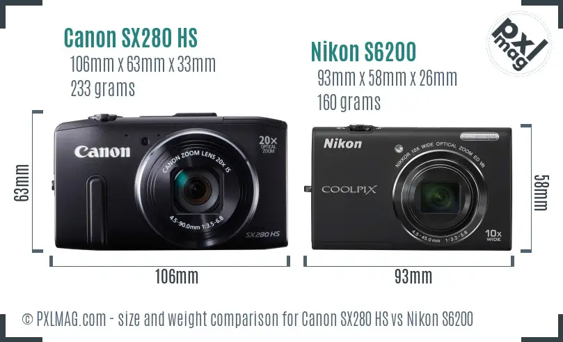 Canon SX280 HS vs Nikon S6200 size comparison