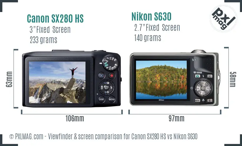 Canon SX280 HS vs Nikon S630 Screen and Viewfinder comparison