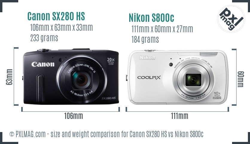 Canon SX280 HS vs Nikon S800c size comparison Canon SX280 HS vs Nikon S800c size comparison