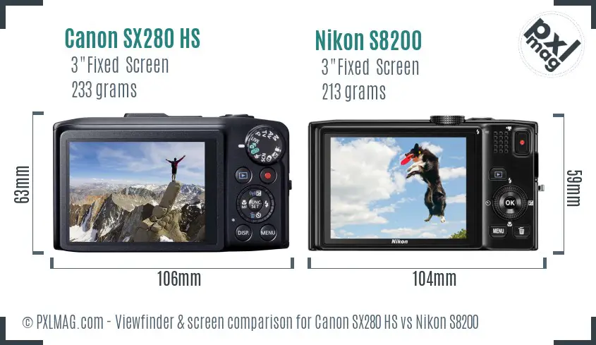 Canon SX280 HS vs Nikon S8200 Screen and Viewfinder comparison