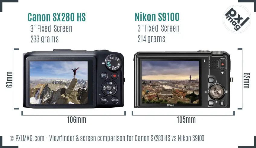 Canon SX280 HS vs Nikon S9100 Screen and Viewfinder comparison Canon SX280 HS vs Nikon S9100 Screen and Viewfinder comparison