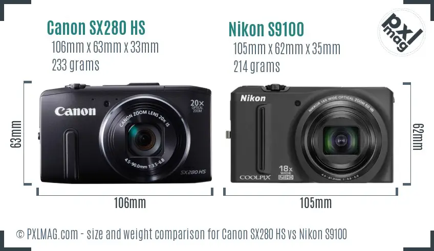 Canon SX280 HS vs Nikon S9100 size comparison Canon SX280 HS vs Nikon S9100 size comparison