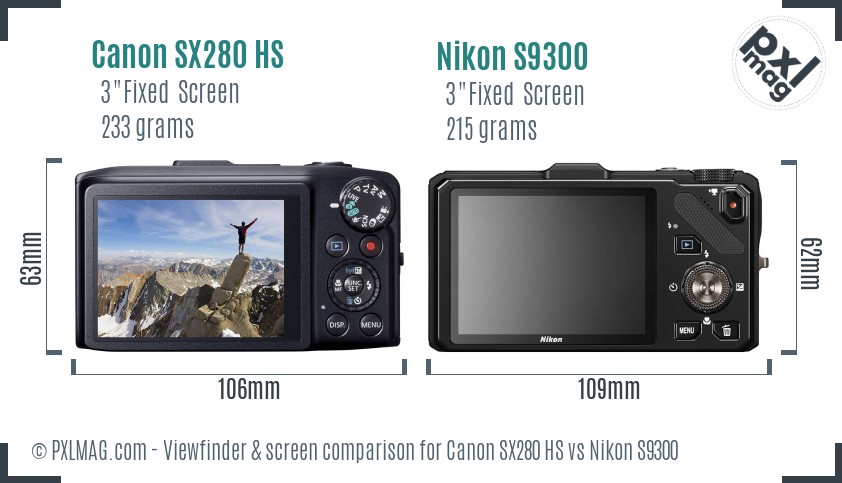 Canon SX280 HS vs Nikon S9300 Screen and Viewfinder comparison