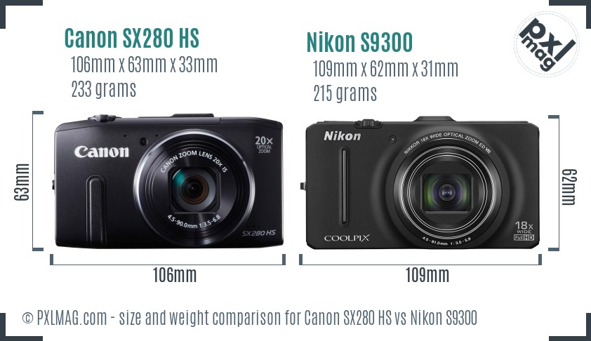 Canon SX280 HS vs Nikon S9300 size comparison Canon SX280 HS vs Nikon S9300 size comparison