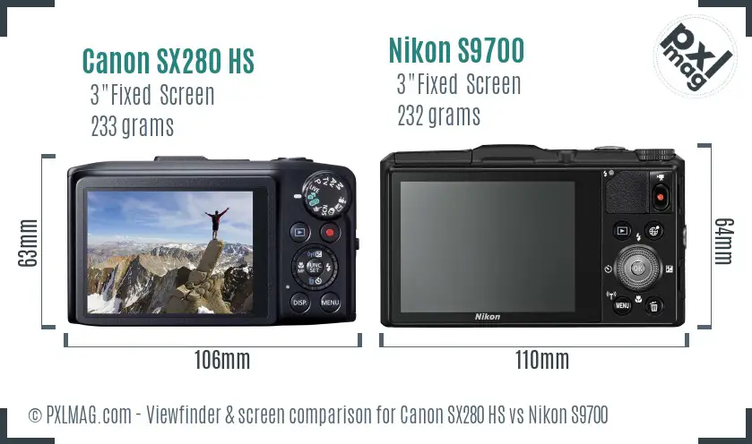 Canon SX280 HS vs Nikon S9700 Screen and Viewfinder comparison