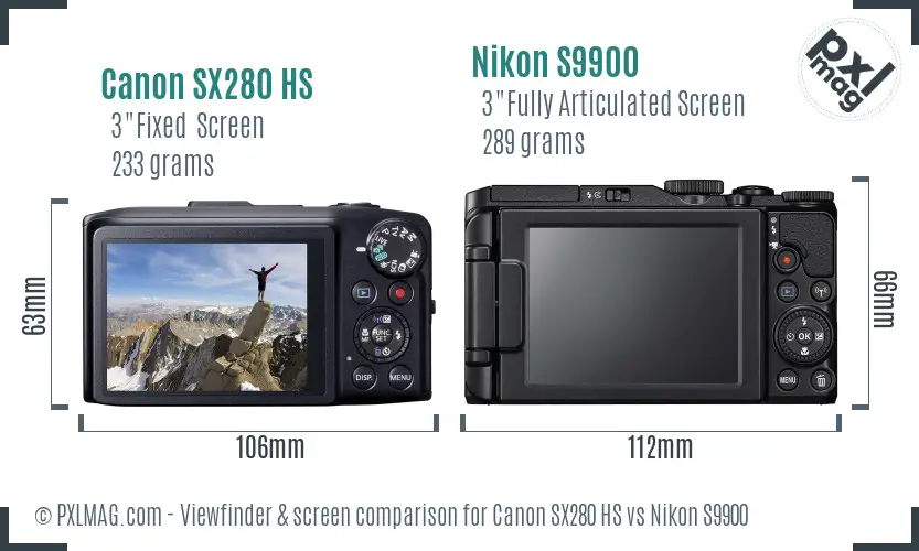 Canon SX280 HS vs Nikon S9900 Screen and Viewfinder comparison