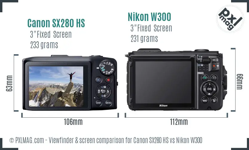 Canon SX280 HS vs Nikon W300 Screen and Viewfinder comparison