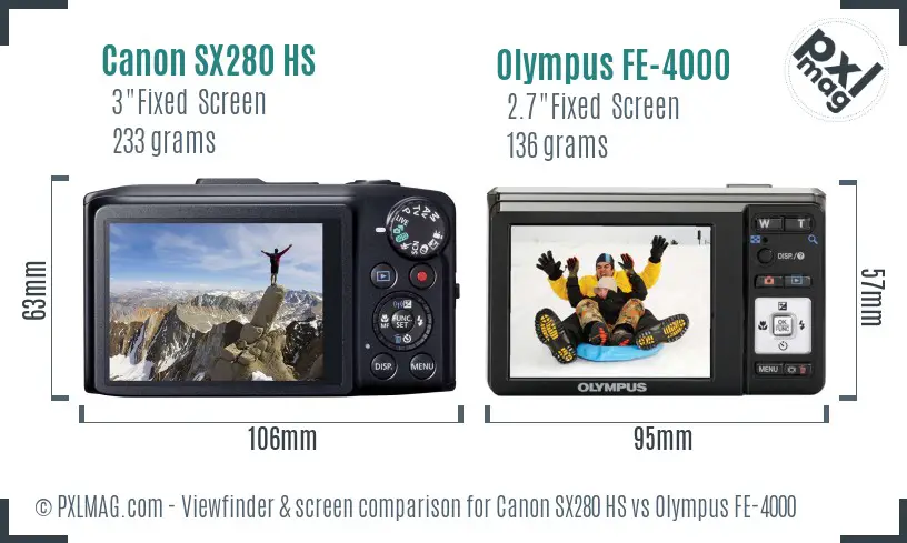 Canon SX280 HS vs Olympus FE-4000 Screen and Viewfinder comparison