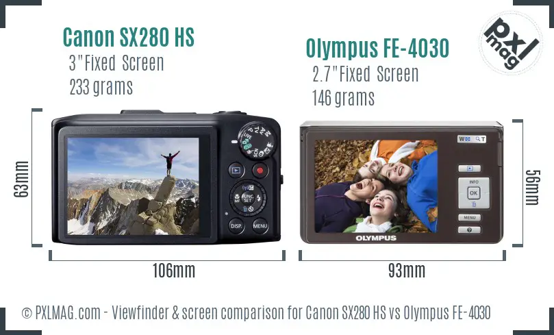 Canon SX280 HS vs Olympus FE-4030 Screen and Viewfinder comparison