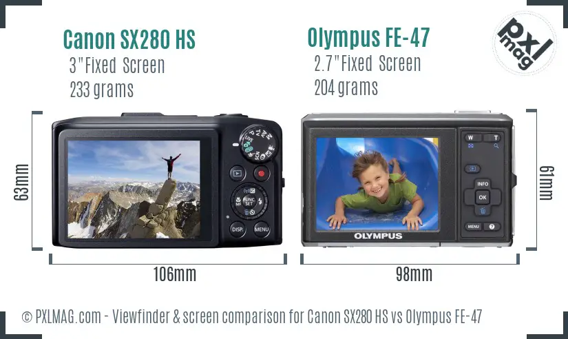 Canon SX280 HS vs Olympus FE-47 Screen and Viewfinder comparison