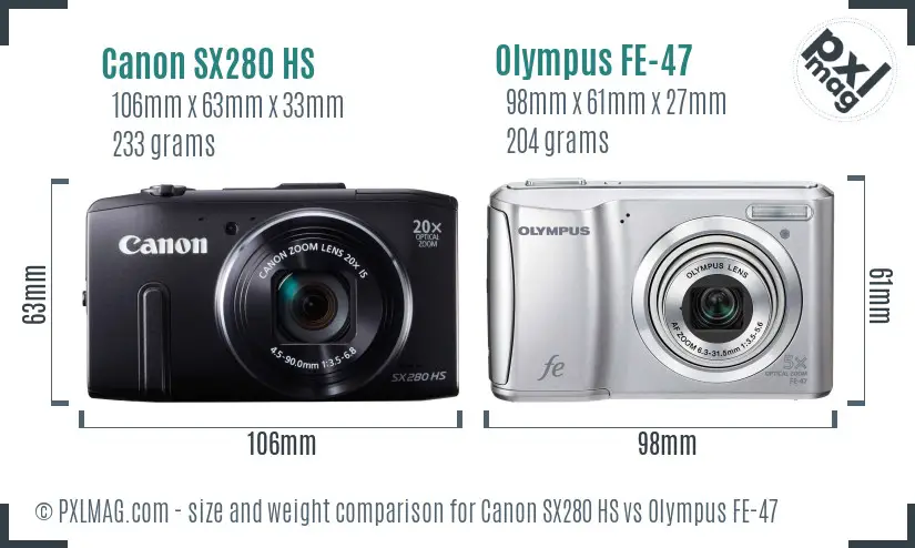Canon SX280 HS vs Olympus FE-47 size comparison
