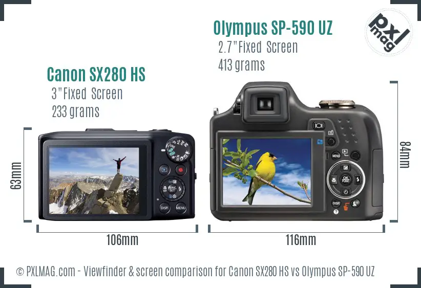 Canon SX280 HS vs Olympus SP-590 UZ Screen and Viewfinder comparison