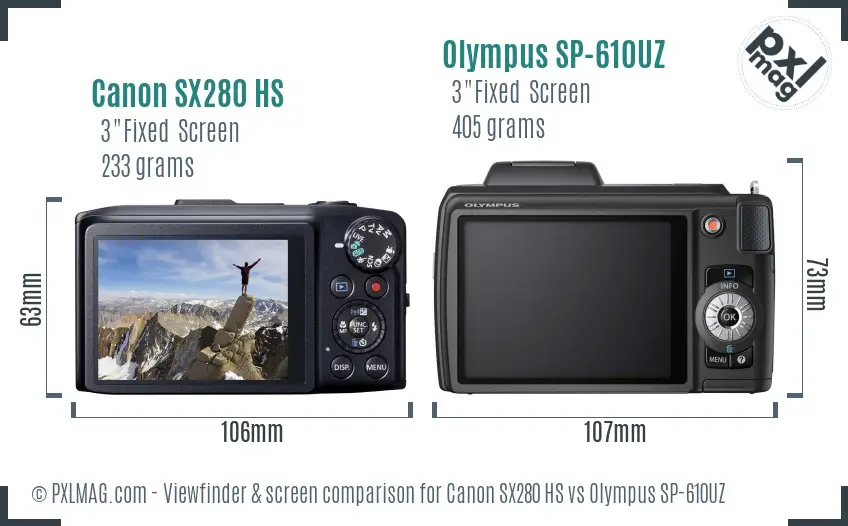 Canon SX280 HS vs Olympus SP-610UZ Screen and Viewfinder comparison Canon SX280 HS vs Olympus SP-610UZ Screen and Viewfinder comparison