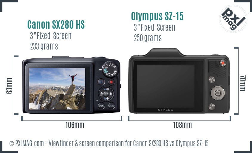 Canon SX280 HS vs Olympus SZ-15 Screen and Viewfinder comparison