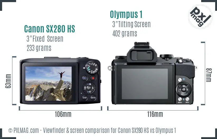 Canon SX280 HS vs Olympus 1 Screen and Viewfinder comparison