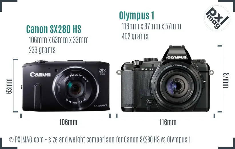 Canon SX280 HS vs Olympus 1 size comparison