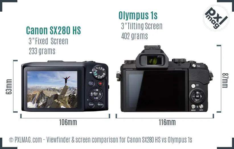 Canon SX280 HS vs Olympus 1s Screen and Viewfinder comparison