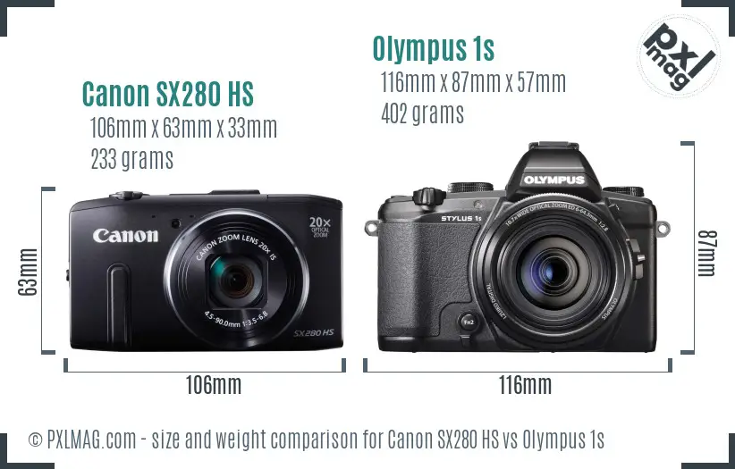 Canon SX280 HS vs Olympus 1s size comparison Canon SX280 HS vs Olympus 1s size comparison