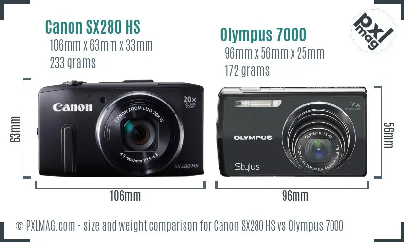 Canon SX280 HS vs Olympus 7000 size comparison Canon SX280 HS vs Olympus 7000 size comparison