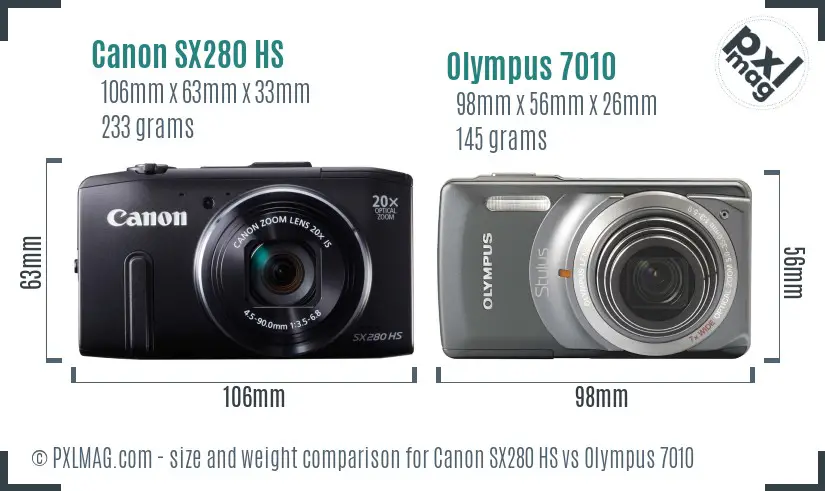 Canon SX280 HS vs Olympus 7010 size comparison Canon SX280 HS vs Olympus 7010 size comparison