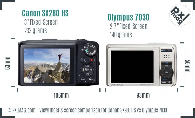 Canon SX280 HS vs Olympus 7030 Screen and Viewfinder comparison