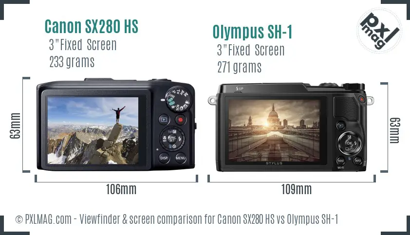 Canon SX280 HS vs Olympus SH-1 Screen and Viewfinder comparison