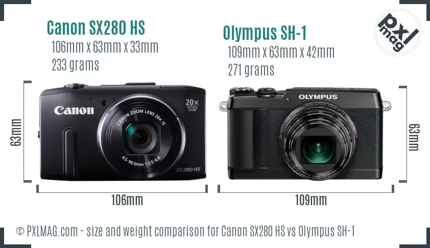 Canon SX280 HS vs Olympus SH-1 size comparison