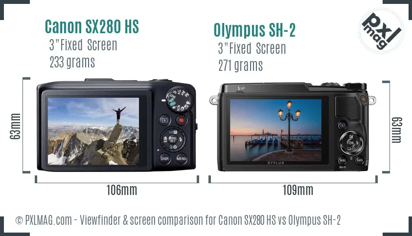 Canon SX280 HS vs Olympus SH-2 Screen and Viewfinder comparison