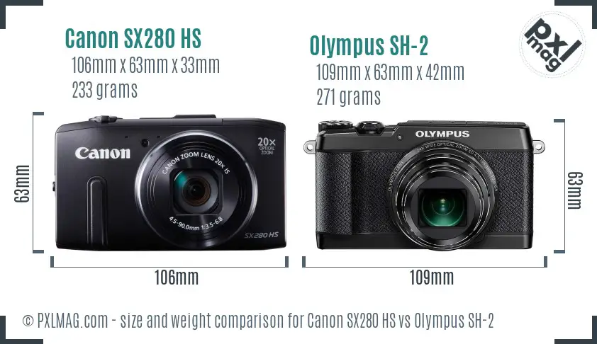 Canon SX280 HS vs Olympus SH-2 size comparison